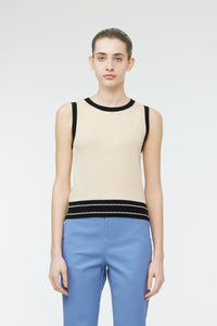 AKV 9935 BLACK OUTLINE SLEEVELESS KNIT TANK BEIGE