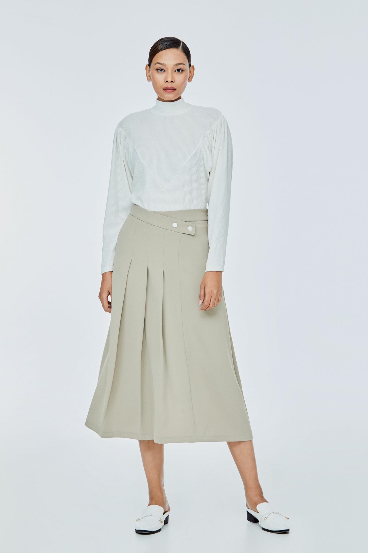 AP 11433 ASYMETRICAL BUTTON CULOTTES DARK BEIGE