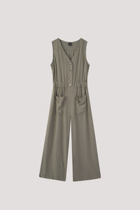 APD 10542 V-NECK JUMPSUIT OLIVE