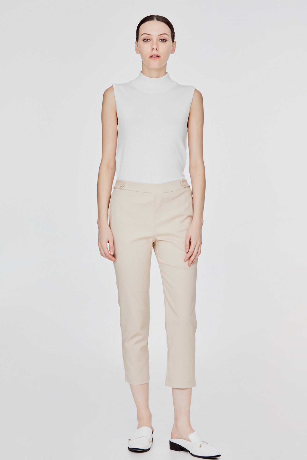 APL 7359 DECORATIVE BELT-LOOPED PANTS BEIGE