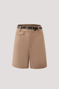 APS 10263 BACK ELASTICATED BELTED SHORTS KHAKI