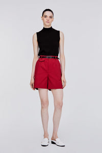 APS 10263 BELTED SHORTS DARK RED