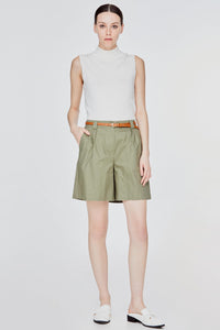 APS 10960 BELTED SHORTS KHAKI GREEN