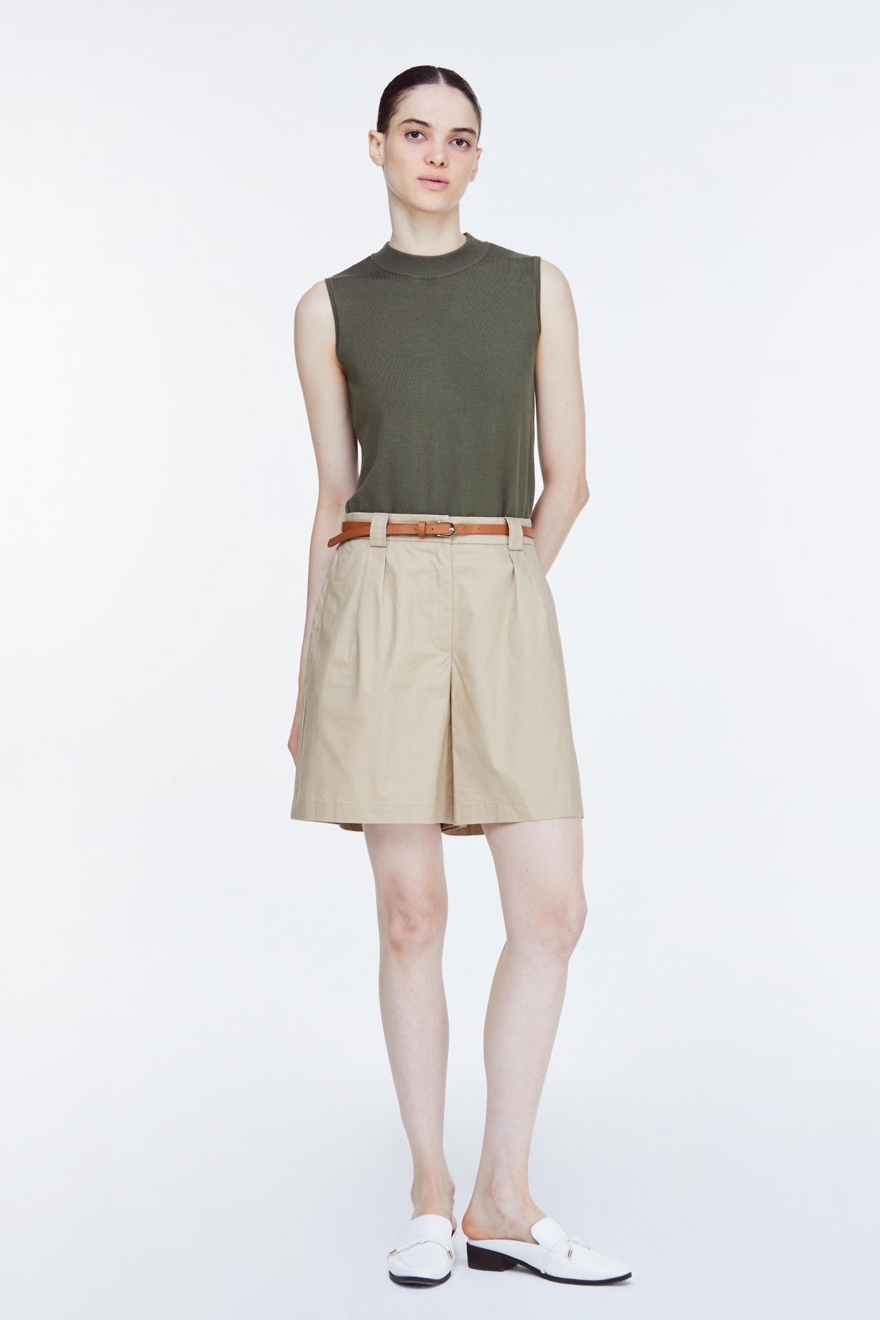 APS 10960 BELTED SHORTS KHAKI