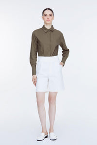 APS 11098 DOUBLE BUTTON HIGH WAIST SHORTS CREAM