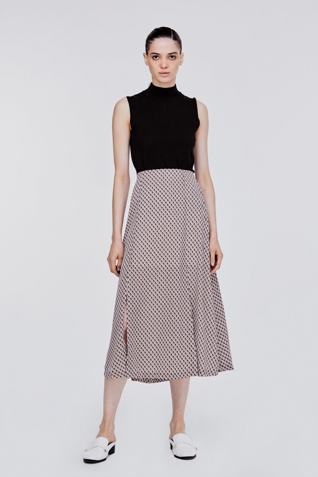 ASK 10615 PRINTED SKIRT BROWN