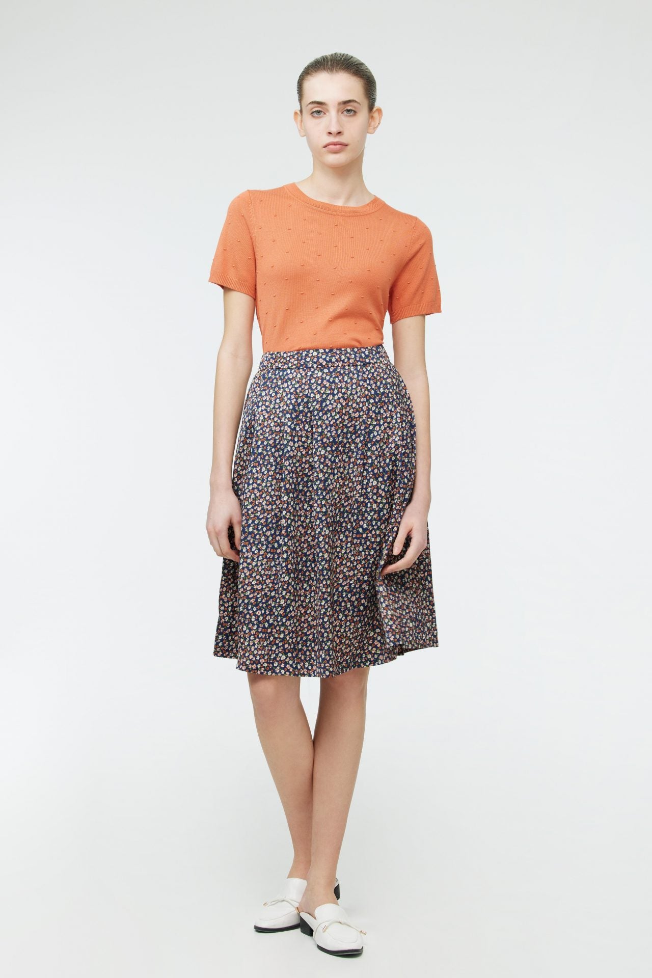 ASK 10874 PRINTED MIDI SKIRT NAVY