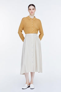 ASK 11054 BUTTON DOWN MIDI SKIRT BEIGE