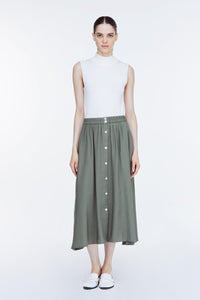 ASK 11054 BUTTON DOWN MIDI SKIRT KHAKI GREEN