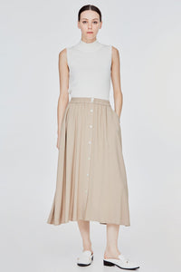 ASK 11054 BUTTON DOWN MIDI SKIRT KHAKI