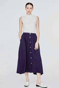 ASK 11054 BUTTON DOWN MIDI SKIRT NAVY