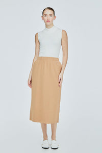 ASK 11561 ELASTICATED MIDI SKIRT BEIGE