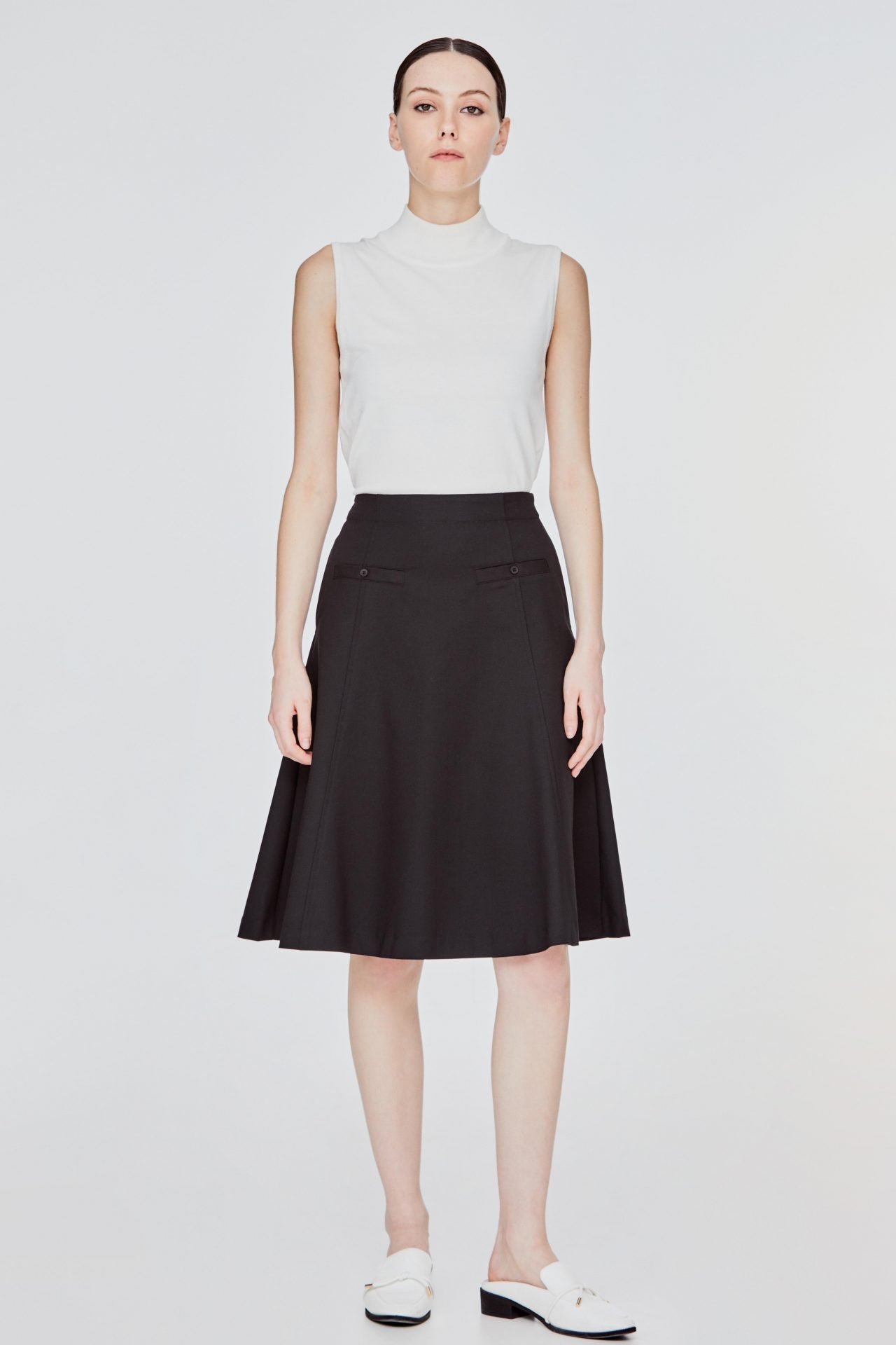 ASK 11584 FLARE MIDI POCKET SKIRT BLACK
