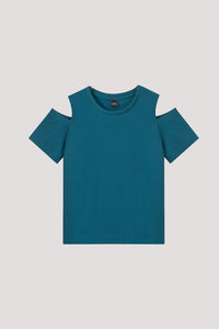 AT 10046 COLD SHOULDER TOP DEEP TEAL