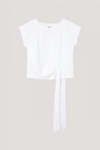 AT 10047 TIED KNOT HEM TOP CREAM