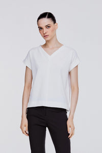 AT 10247 V-NECK CUFFED SLEEVES BLOUSE CREAM