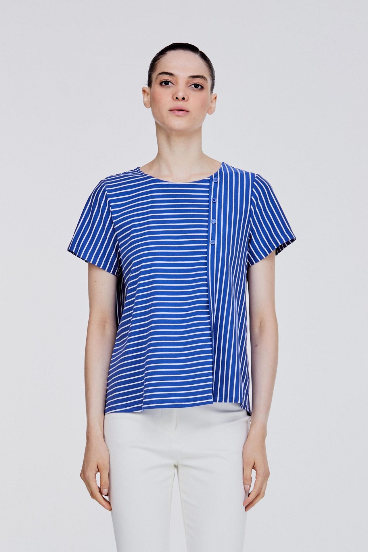 AT 10427 MIXED STRIPES TOP ROYAL BLUE