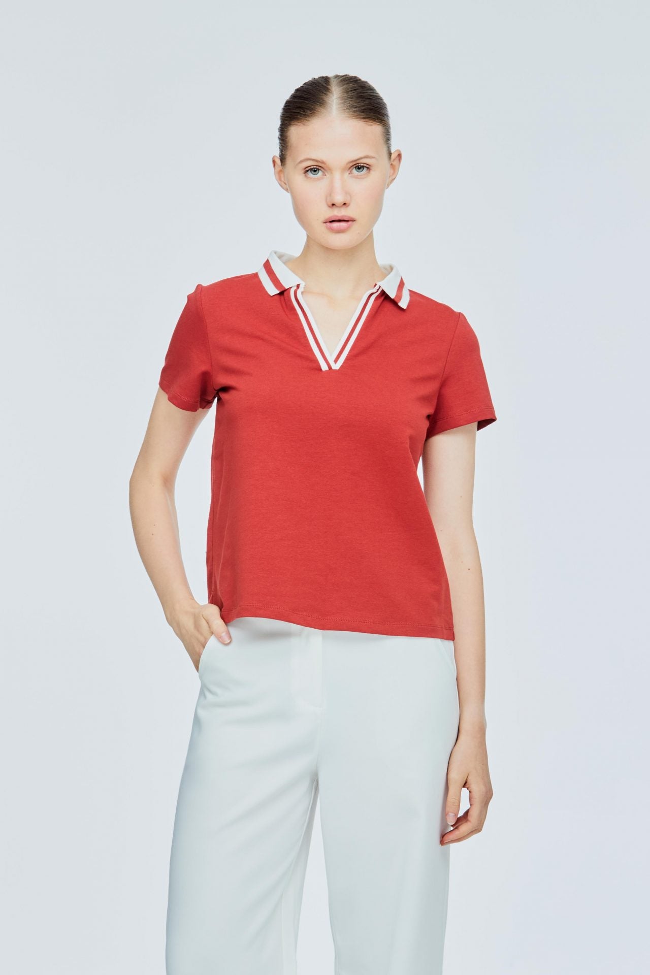 AT 10430 STRIPES COLLAR BLOUSE RUBY