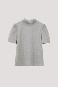 AT-10436-RUFFLED-NECKLINE-PUFFED-SLEEVES-BLOUSE-LIGHT-GREY