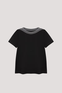 AT 11045 CONTRAST NECKLINE TOP BLACK