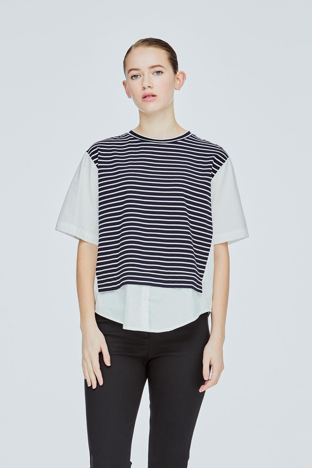 AT 11413 CONTRAST FABRIC TEE NAVY