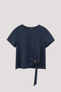 AT 8549 HEM TIED BLOUSE NAVY
