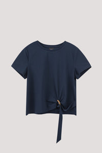 AT 8549 HEM TIED BLOUSE NAVY
