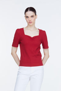 AT 8737 SWSEETHEART NECKLINE TOP DARK RED