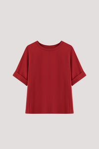 AT 9785 CONTRAST FABRIC BLOUSE RUBY