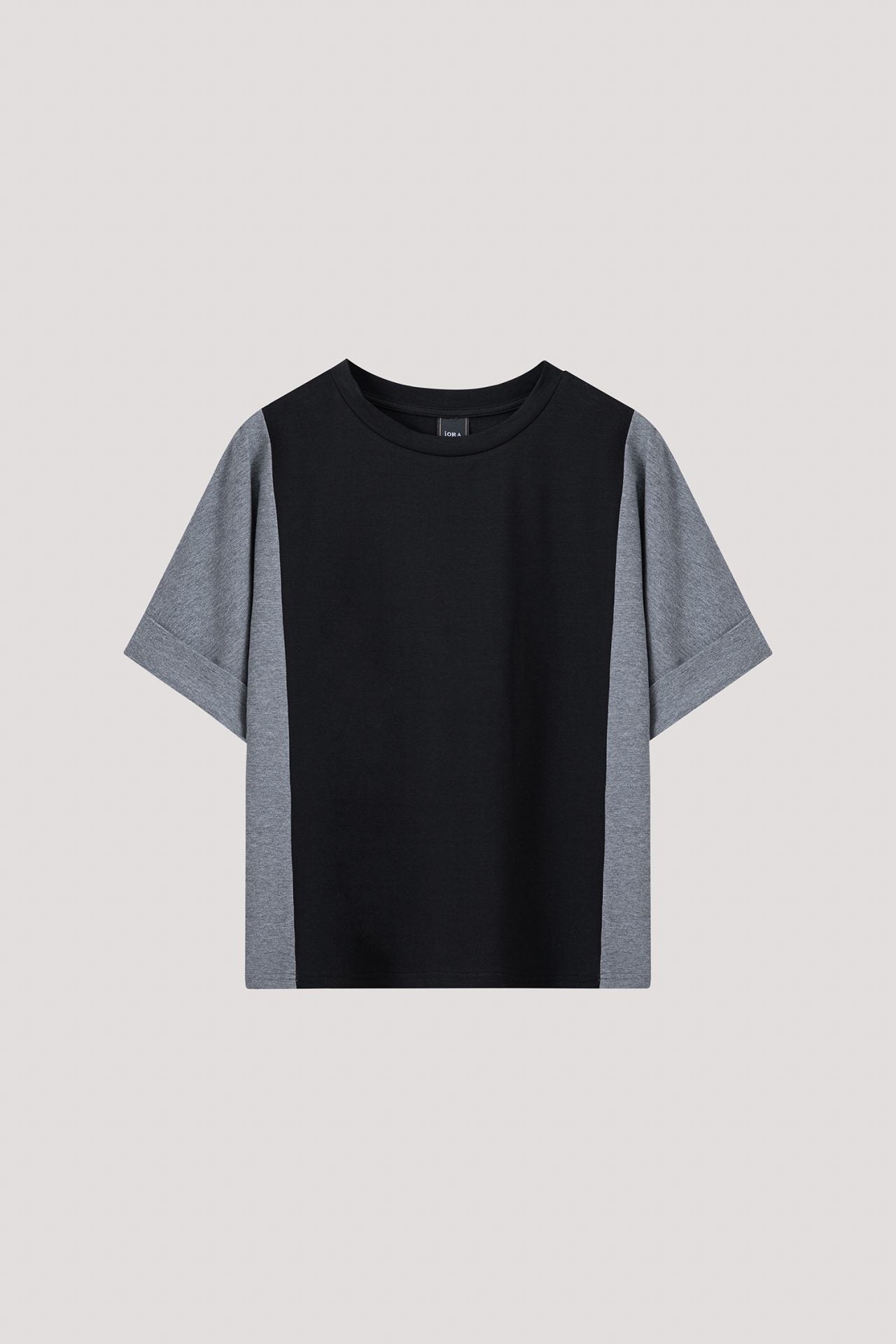 AT 9785 MIXED FABRIC TOP HUE GREY