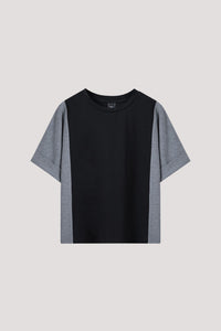 AT 9785 MIXED FABRIC TOP HUE GREY