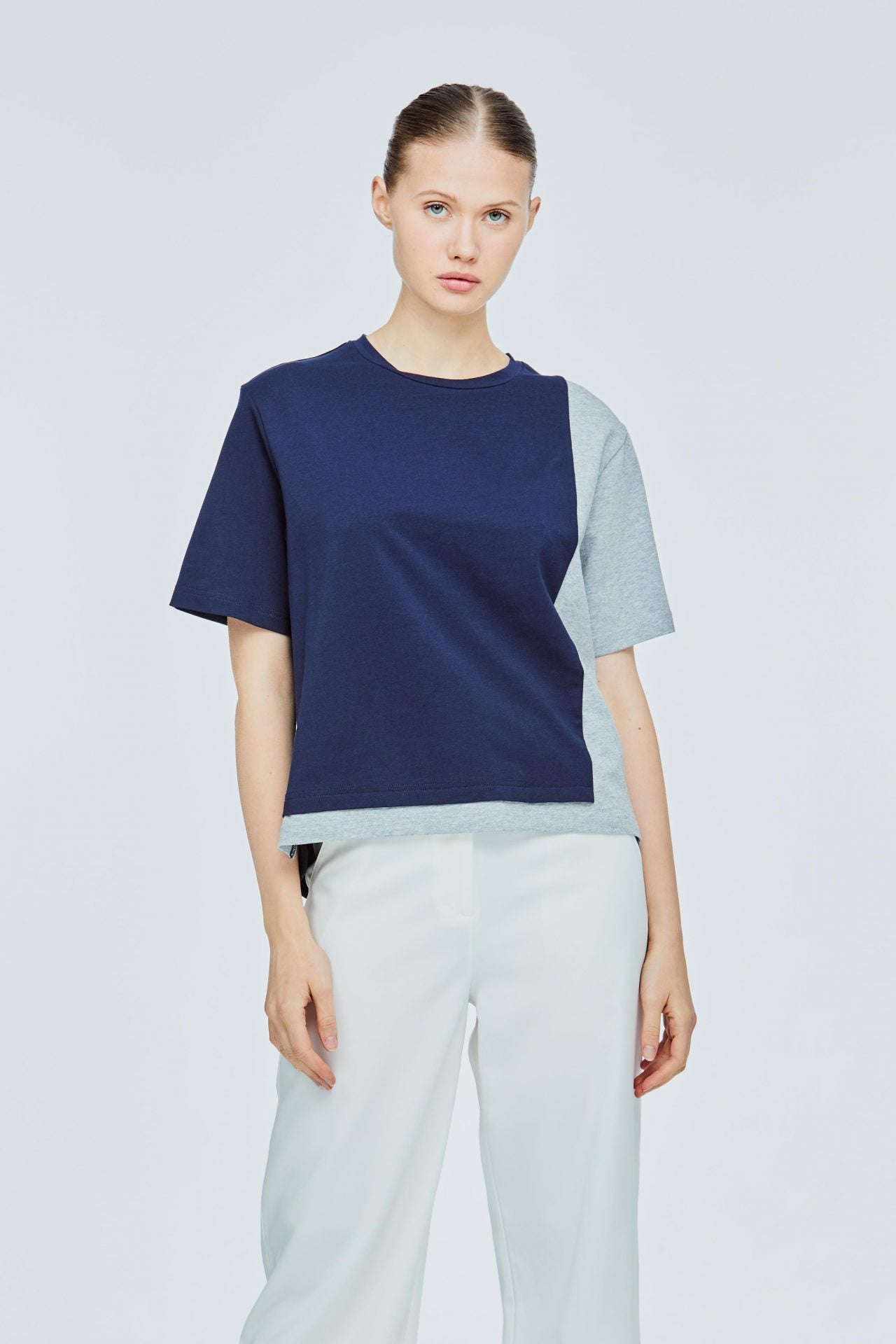AT 9786 COLOUR BLOCK BLOUSE NAVY