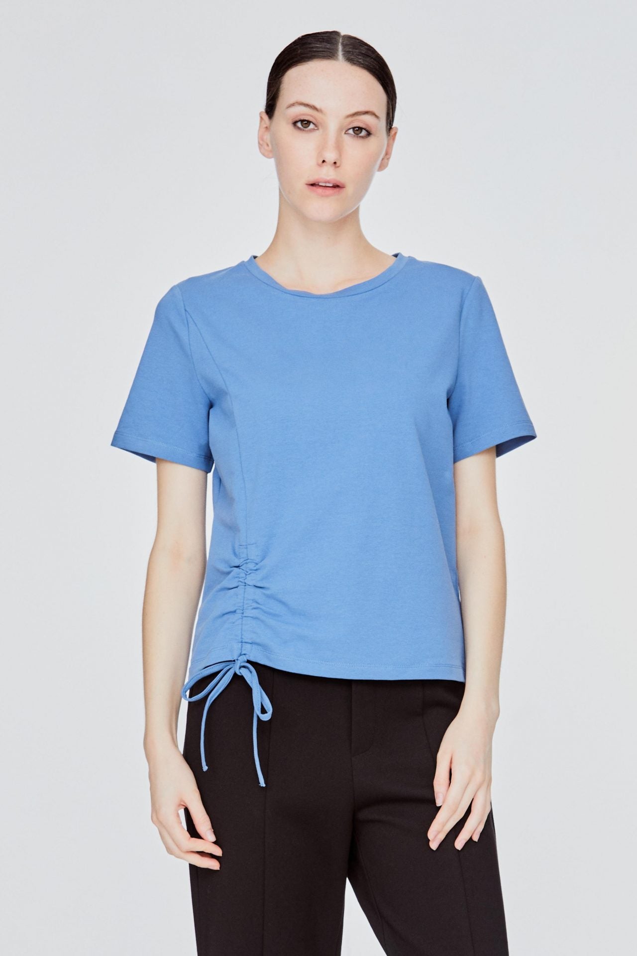 AT 9862 SIDE RUCHED TOP DENIM BLUE