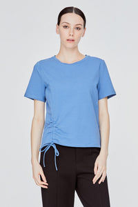 AT 9862 SIDE RUCHED TOP DENIM BLUE
