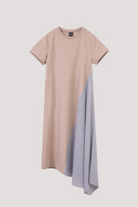 ATD 10147 MIXED FABRIC DRESS KHAKI