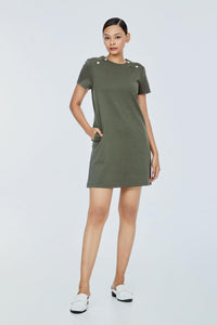 ATD 10754 DECORATIVE BUTTON DRESS ARMY GREEN