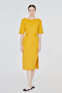 ATD 10756 TIE WAIST WITH SLIT DRESS MUSTARD