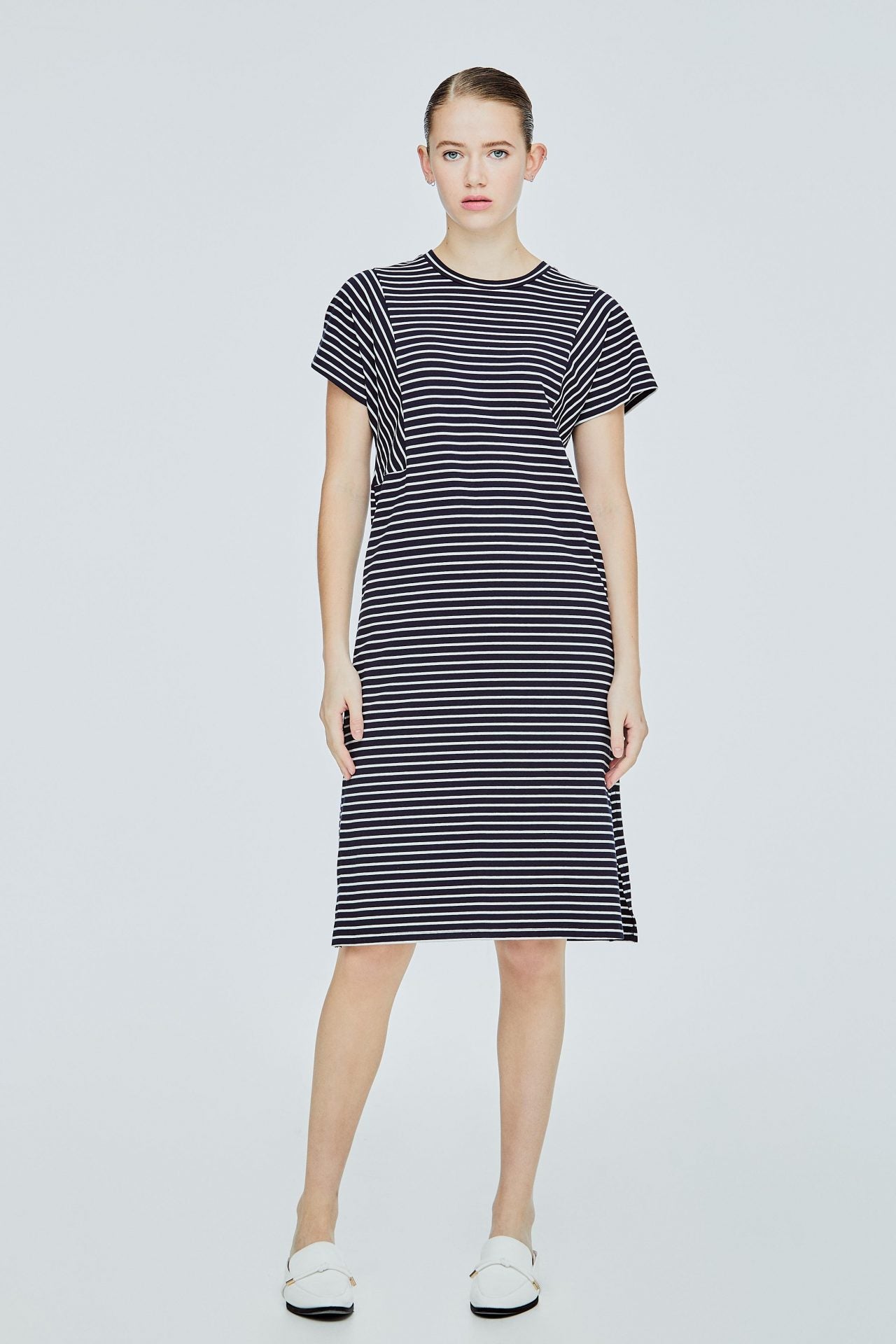 ATD 11417 CONTRAST STRIPES TEE DRESS NAVY