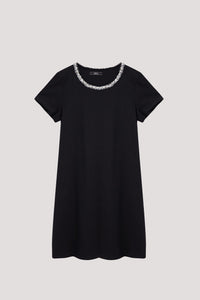ATD 8944 TWEED NECKLINE DRESS BLACK