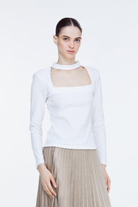 ATL 11095 CUT OUT LONG SLEEVE TOP CREAM