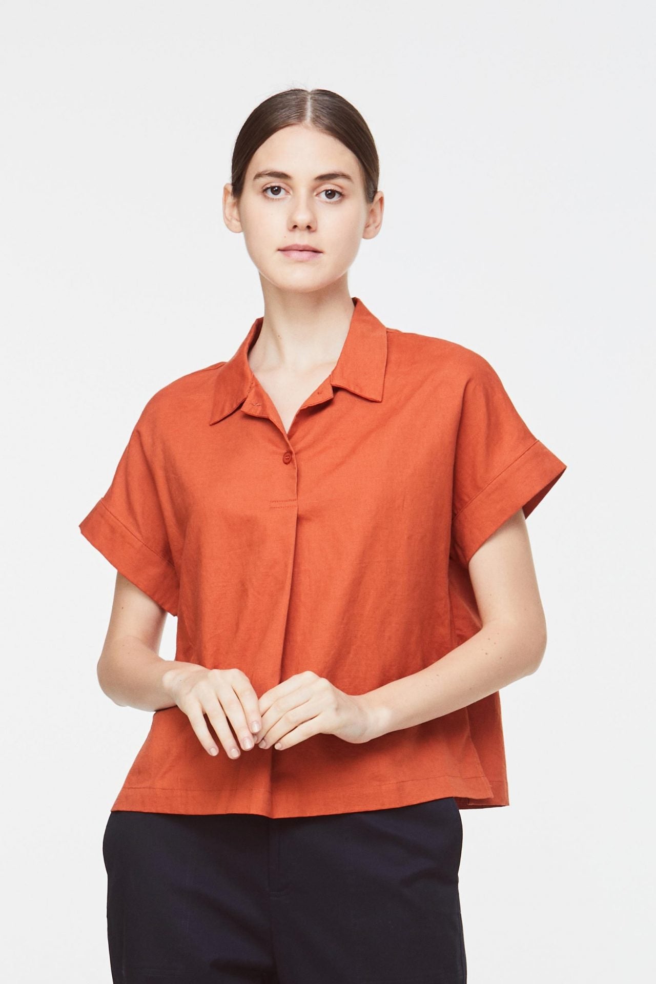 BB 10722 PLEATED MAGYAR BLOUSE RUST