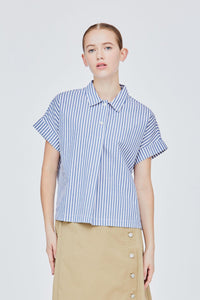 BB 10971 COLLARED BLOUSE DENIM STRIPES