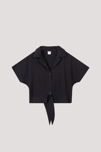 BB 10972 V-COLLAR HEM TIED BLOUSE BLACK