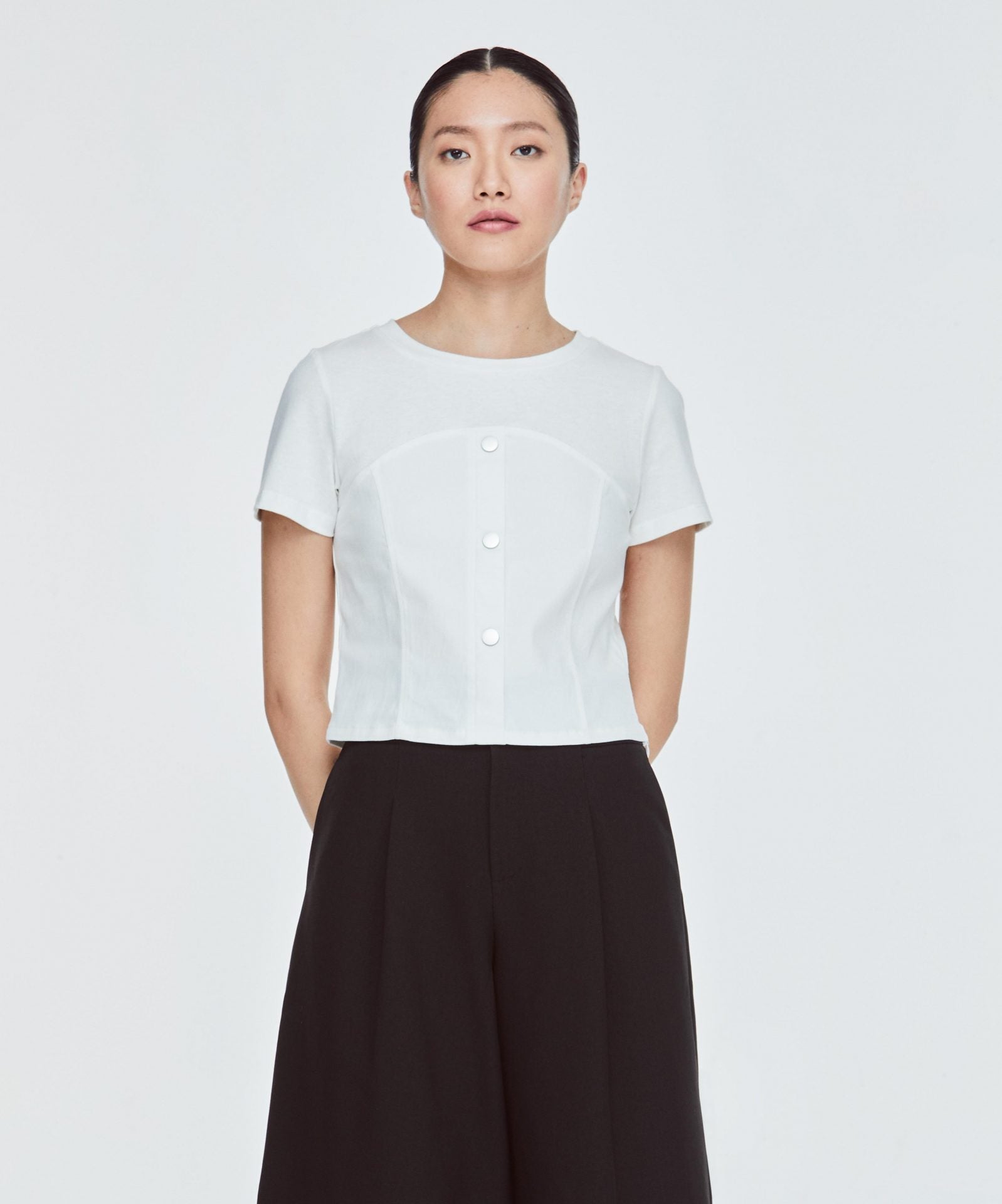 BB 11156 DECORATIVE CORSET TOP HOT CREAM