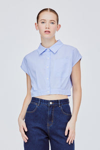 BB 11410 COLLARED MAGYAR BLOUSE PERIWINKLE