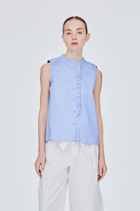BB 11692 RUFFLED SLEEVELESS TOP PERIWINKLE