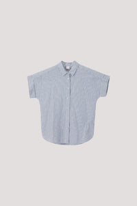 BB 9624 COLLAR BUTTONED UP BLOUSE DENIM STRIPE
