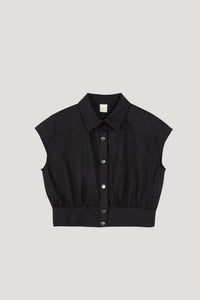 BB 9825 BUTTON UP SLEEVELESS BLOUSE BLACK