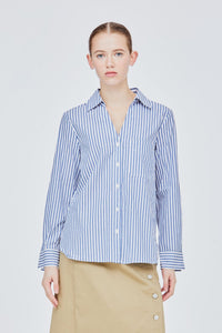 BBL 11016 OPEN COLLAR BLOUSE DENIM STRIPES