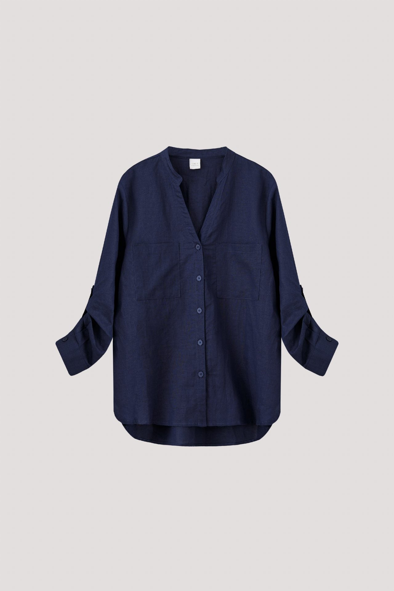 BBL 9026 V-NECK COLLARED SHIRT BLOUSE NAVY 10732